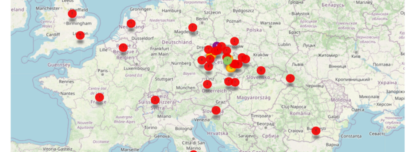 Il. 7 Mapa miejsc związanych z rekordem bibliograficznym, źródło: wizualizacja z serwisu literarybibliography.eu